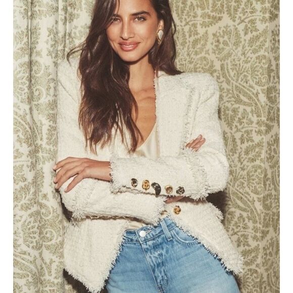 L'AGENCE Jackets & Blazers - L’Agence Kaisley Tweed Blazer Ivory Gold Button Structured Jacket 2